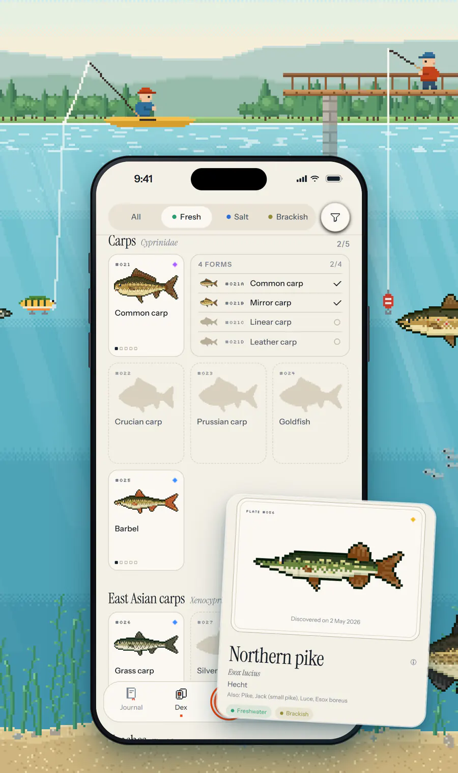 The Dex with the carp family and its forms, in front the lexicon entry for the pike.